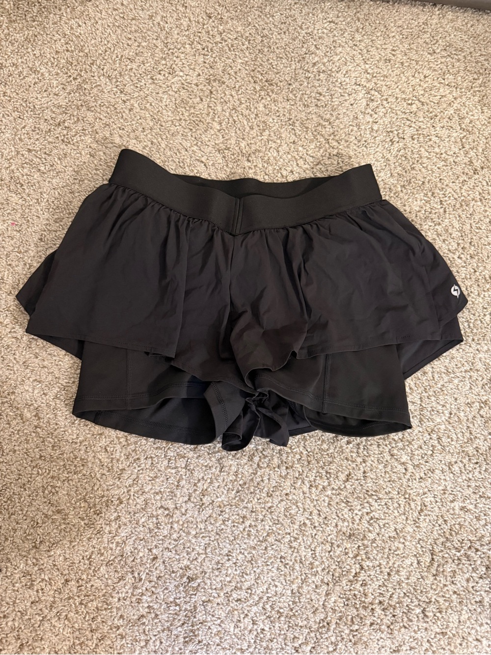 POPFLEX Black Layered Ruffle Skort Shorts